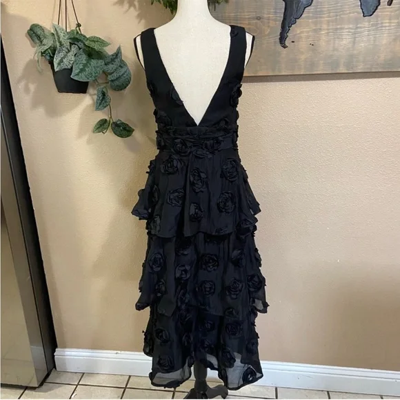 Exceptional Entrance Black Sleeveless Tiered Rosette Midi Dress - Picture 6 of 9